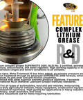 Features of Heavy Duty All Purpose Lithium Complex Grease NLGI 2 EP High Temp White 35 Lb Pail For Automotive Construction And Industrial Gear Wheel Bearings Axles And Ball Joints displayed.