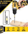 Pack Of Three Hundred Eight By One And A Quarter Inch Black Knurled Wood Screws With Free T25 Bit shown drilling wood