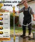 Man using Cordless Water Transfer Pump Stick Go Cordless With 20V Battery Compatibility 720 GPH Portable Electric Pump outdoors.