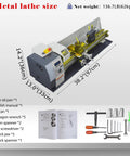 1100W Benchtop Mini Metal Lathe 8X24 Inch with included tools, net weight 136.7LB, digital display, and precise dimensions.