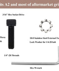 Eight Sets Hex Allen Head AR Grip Screws 1/4-28 X 7/8 Inch With Exterior Tooth Lock Washers For DIY Builds And Replacements Includes Wrench And Durable Hardware Kit components