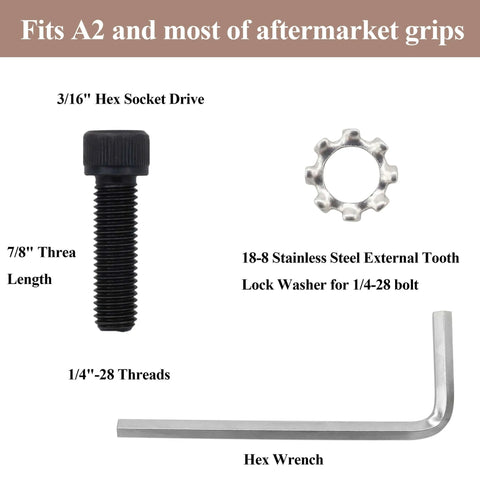 Eight Sets Hex Allen Head AR Grip Screws 1/4-28 X 7/8 Inch With Exterior Tooth Lock Washers For DIY Builds And Replacements Includes Wrench And Durable Hardware Kit components