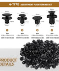 All In One Push Retainer Clips Kit For Honda Acura Accord Civic Fender Liner And Bumper 8mm Hole Replacement 121 Pcs Pack No Fuss Easy Install Compatible With 91501-TR0-003 And 91512-SX0-003, showing 4 types of assorted push retainer clips.