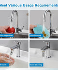 Four Mode Chrome Faucet Aerator Delivering Smooth As Butter Water Flow And Splash Free Performance to wash vegetables, dishes, and hands.