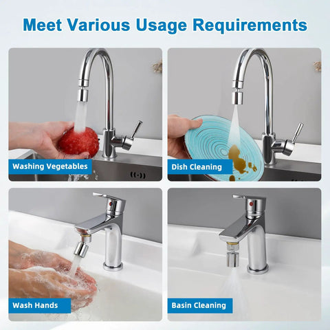 Four Mode Chrome Faucet Aerator Delivering Smooth As Butter Water Flow And Splash Free Performance to wash vegetables, dishes, and hands.
