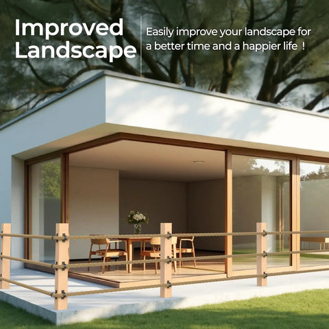 Modern patio with hemp rope railing using 4 Pack 2 Inch Rope End Snap With Cross Screw For Hemp Rope Fencing And Deck Railing Kit