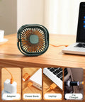 4 Inch USB Desk Fan With 3 Speed Portable Mini Cooling Fan And 360 Degree Rotatable Head connected to power sources