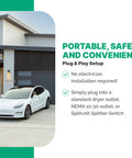 White car in driveway highlighting Level 2 EV Charger With 24 Amp Adjustable Output NEMA 10-30 Port Portable Home Charging Station.