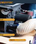 4 Inch To 2 1/4 Inch Hose Reducer Adapter For Dust Collection Systems, showing adapter connecting to a tabletop saw.