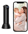 Ultra Tiny WiFi Hidden Camera Nanny Cam 1080P Mini Home Security beside smartphone showing mother holding baby