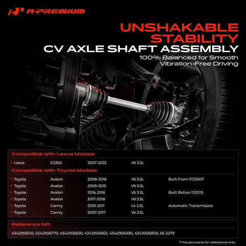 CV Axle Shaft Assembly Front Left Driver Side for Toyota Camry 2007-2017, front view showing connection to wheel and transmission