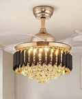 36-Inch Modern Crystal Ceiling Fan With Lights, Dimmable LED Luxury Chandelier Fan With Remote, Gold And Black Fandelier