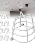 Eight Pack White Fire Sprinkler Head Guard Covers, durable steel frame, protecting overhead sprinkler heads from impacts.