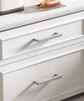 Top Shelf Slick Brushed Nickel Cabinet Pulls And Drawer Handles on white cabinets, 7.5 inch smooth grip, rust resistant design