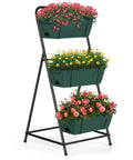 3 Tier Vertical Raised Garden Bed Standing Planter Box For Vegetables Herbs And Flowers Indoor Outdoor Space Saving Garden Organizer In Green Easy Assembly Ready To Go For Any Balcony Or Patio And Built To Last showing flowers