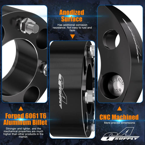 Close-up of Two Pack 2 Inch Wheel Spacers For ATV And UTV 4x110 Bolt Pattern With 74mm Hub Bore And 12x1.25 Studs Black