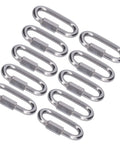 Stainless Steel Quick Link Connectors Set, Heavy Duty Threaded Carabiner Style Chain Links, M4 size, 10-pack displayed.