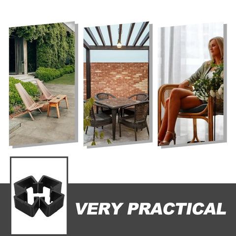 Collage of outdoor seating with 4 Pack Sectional Sofa Clips And Patio Furniture Fasteners shown in bottom left corner