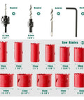 HYCHIKA 17-pc bi-metal hole saw kit with case, mandrels, drill bit set for metal, PVC and plastic