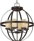 Sfera Six Light Chandelier With Cafe Tint Glass Shades In Autumn Bronze Finish for Dining Room Foyer or Outdoor Patio hanging view