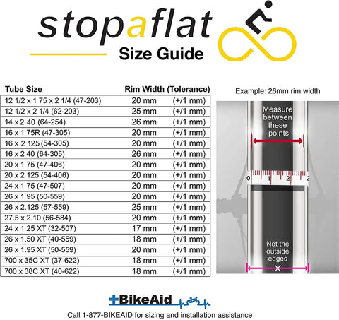 Size guide for Puncture Proof Thorn Resistant No Flat Bicycle Tube 16 By 1.75 Inch Fits 1.90 Tire ETRTO 47 305 Rim 20 Mm