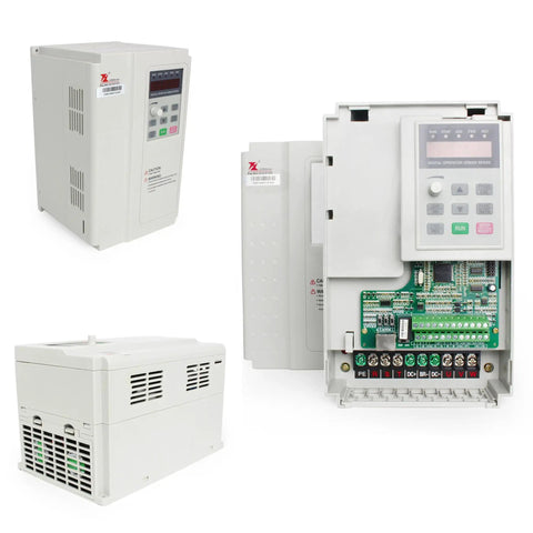 Heavy Lifter 7.5KW BT30 Air Cooled Spindle Motor With Automatic Tool Change ATC 24000RPM 220V 4 Pole VFD Inverter Kit, side and front views