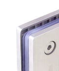 Close-up of Heavy Hitter Solid Brass Shower Door Hinges, 180 Degree Smooth Swing Pivot Kit in brushed nickel finish.