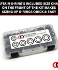 Hydraulic Fitting O Ring Seal Kit Buna N 70 Durometer 12 Sizes 255 Piece Kit SAE 900 O Ring Set in transparent case with size chart