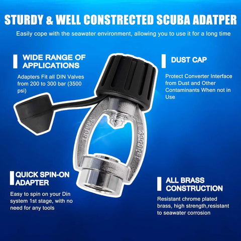 Scuba Regulator DIN To Yoke Adapter With Dust Cap For First Stage Conversion From DIN To Yoke Easily Wider Tank Compatibility 250 Bar 3300 PSI Durable Dive Gear Accessory
