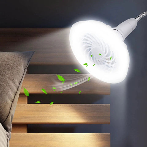 E27 Ceiling Fan with LED Light 5-Blade Modern Lamp 5.79inch Fan Lamp Adjustable Speed with E27 Lamp Head AC85V-265V lighting a bedside with airflow.