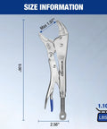 10 Inch Curved Jaw Locking Pliers With Screw Extractor, CR-MO Steel Build, dimensions and weight shown, side view