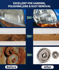 108Pcs Sanding Discs Set Two Inch Quick Change Discs With One Quarter Inch Holder for surface prep, showing before and after comparison.
