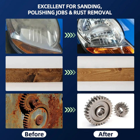 108Pcs Sanding Discs Set Two Inch Quick Change Discs With One Quarter Inch Holder for surface prep, showing before and after comparison.