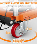 360° swivel casters with brake system on Heavy Duty Hydraulic Lift Table Cart With 1100 Lbs Load Capacity Scissor Lift Platform Workstation.