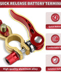 Beefy Brass Battery Terminal Connectors Kit with M8 x 25mm Bolt, featuring red quick release handle and anti corrosion pad