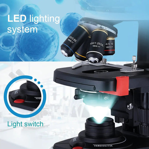 40X To 2500X Lab Microscope With Led Illumination And Double 3D Mechanical Stage for Students and Adults in education high magnification