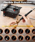 Compact Mini Table Saw For Sharp Wood And Acrylic Cuts Portable Desktop Electric Craft Tool Quick Blade Swaps For PCB Boards Copper Pipes And Sheet Metal Knuckle Down With Precision Cuts showing flexible shaft and grinding heads for detailed carving.