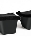 Custom Fit Rear Trunk Storage Bins For Tesla Model Y, black polypropylene bins with soft tops for organized cargo.