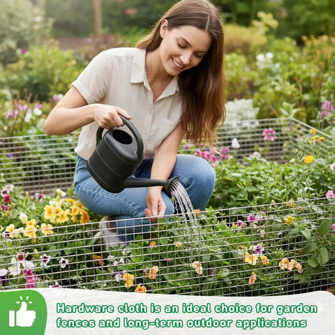 Heckuva Sturdy Galvanized Hardware Cloth 8 X 10 Feet 1/4 Inch Mesh 23 Gauge Welded Steel Fencing Roll in a garden setting.
