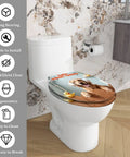 Elongated Toilet Seat for Bathroom Decor featuring a dog print, fitting standard toilets for playful bathroom styling.