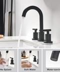 Two Handle Widespread Matte Black Bathroom Faucet for 3 Hole Vanities 8 Inch Centers with Pop Up Drain and cUPC Supply Lines