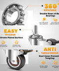 Infographic of 2 Inch Stem Casters Wheels Set Of 4 With Dual Locking For Cart And Furniture, highlighting features like ball bearings and anti-tangle design.