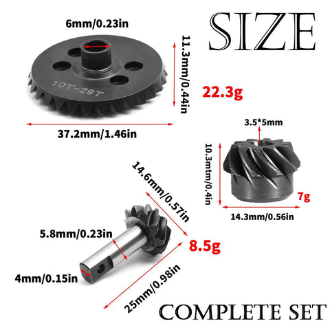 Dimensions and weights of Beefed-Up Traxxas Slash 4x4 RC Gear Set 10T 29T Helical Gears Ford F-150 1/10 High Speed Steel Gear