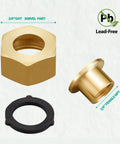 Brass Hex Swivel Garden Hose Connector Adapter Two Pack One Quarter Inch NPT To Three Quarter Inch Female Garden Hose Thread Lead Free Fitting For Fuel Water Air Oil Gas WOG With Ten Millimeter Allen Wrench To Prevent Turning, 3/4 GHT brass adapter and gasket