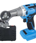 Electric Drill Plate Cutter 18V and 21V Double Headed For Metal Sheets Pro Grade Precise Cutting Drill Attachment, in blue, with case