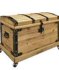 Wooden storage chest with black metal accents on 2 Inch Ball Caster Wheel Plate Caster With Brakes For Furniture And Cabinets Vintage Antique Swivel Caster For Storage Chests Pack Of 4 360 Lb Total Load Capacity Floor Safe PP Wheels With Steel Frame Includes 16 Screws.