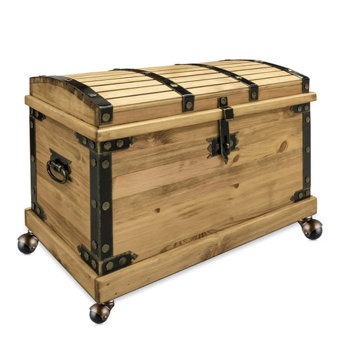 Wooden storage chest with black metal accents on 2 Inch Ball Caster Wheel Plate Caster With Brakes For Furniture And Cabinets Vintage Antique Swivel Caster For Storage Chests Pack Of 4 360 Lb Total Load Capacity Floor Safe PP Wheels With Steel Frame Includes 16 Screws.