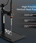 Vertical Heat Set Insert Tool With 90W Soldering Iron For 3D Printed Parts Brass Threaded Inserts M2 Through M8 Tip Adapter Included Easy Pressing And Durable Base For DIYers And Makers Plastic Projects, showing a precise vertical press.