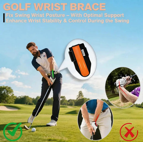 Golfer using Golf Wrist Brace And Swing Trainer For Ambidextrous Use, Medical-Grade Splint Supports Post-Injury Recovery on course