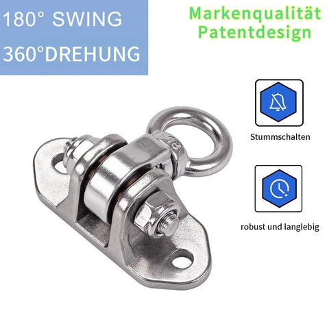 Heavy Duty Stainless Steel Ceiling Swing Hanger Wicked Smooth 360 Rotation Silent Bearing Mount with sturdy swivel hook.